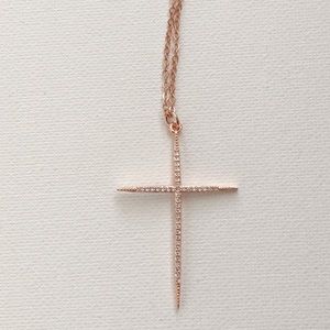 Cubic Zirconia Rose Gold Cross Necklace